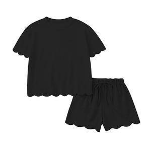 GSSO3172  Vente en gros personnalisée Petite fille noir uni Imprimé été coton  Tenues à manches courtes Ensemble de vêtements pour enfants - Product Image 1