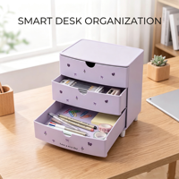 Boîte de rangement de bureau en polystyrène à motifs floraux WONFUN avec compartiments couverts pour l'organisation des dortoirs étudiants