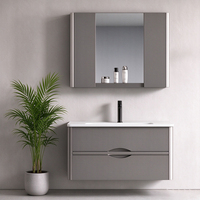 Meuble de salle de bain en PVC au design épuré avec miroir LED intelligent anti-buée, ensemble de lavabo de salle de bain étanche