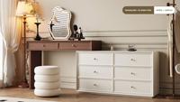 Bureau de toilette en forme de L avec commode à 6 tiroirs, meuble de rangement moderne pour maquillage de chevet
