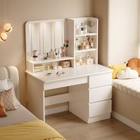 Commode de chevet tout-en-un pour petit appartement, style luxe léger, en panneaux MDF couleur crème, avec éclairage LED, écologique
