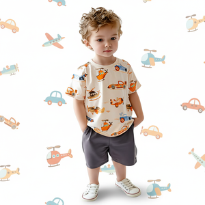 定制徽标休闲宽松棉质 T 恤短裤夏季套装儿童短裤套装 2 件套新生儿儿童女孩男孩速干 - Product Image 6