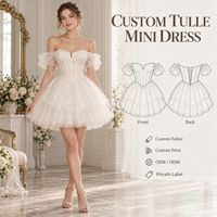 Robe mini pour femme en tulle à sequins, épaules dénudées, manches bouffantes, corsage corset, volants superposés, marque privée