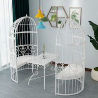 Meubles d'extérieur en fer forgé de style européen Ensemble de chaises de sol en cage à oiseaux semi-circulaires pour la photographie de jardin-Canapé double simple