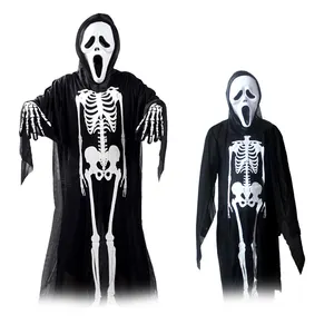 Spot Wholesale Halloween Skulls Skeleton Costumes Kids Adult Size Grim Reaper Halloween Costumes Mask