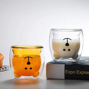 Venta caliente de vidrio de borosilicato alto 250ml lindo oso tazas de doble pared taza de café de vidrio resistente al calor vasos para café - Product Image 4