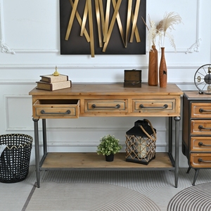 Mesa Consola Rectangular de Estilo Industrial Americano Rústico con Tapa de Madera y Patas Metálicas de 48.03 Pulgadas para Sala de Estar - Product Image 4