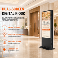 Kiosco de Doble Pantalla con Base Móvil, 32-65 Pulgadas, Vidrio Templado de 4 mm, Táctil PCAP, Windows I3 I5 I7, Terminal Interior 24/7