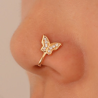Bague de nez fausse U sans perçage, papillon serpent fleur zircon, bijou corporel