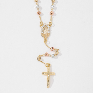 Kalung Rosario Zirkon Perawan Maria Guadalupe Bentuk Y untuk Wanita Religius dengan Salib dan Manik-manik Tricolor - Product Image 3