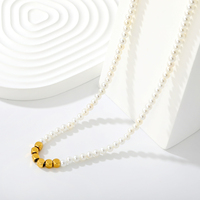 Collier de perles en acier inoxydable plaqué or PVD 18 carats avec perles cubiques géométriques, bijoux minimalistes étanches pour femmes, vente en gros