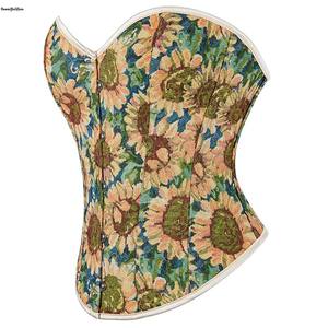 Tenues d'été Street Wear <span class=keywords><strong>Style</strong></span> Strapless Corset Lingerie Sun Flower Print Lace up Boned Corselet and Korset Women's Floral Top - Product Image 4