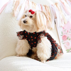 Pet Mesh Heart Print Dress Black Polyester Spring Summer Casual For Dogs Cats - Product Image 3