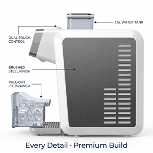 Máquina de Hielo 2 en 1 para Mostrador y Licuadora de Hielo con Compresor, Producción de 25 kg/día, Hielo Cuadrado, para Hogar, Bar y Uso Comercial - Product Image 5