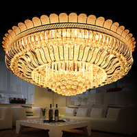Lustre de plafond en cristal K9 de luxe, surface dorée, cadre métallique circulaire multicouche, décoration pour salon et chambre à coucher