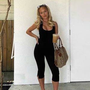 Combinaison tendance à col halter et dos nu pour femmes, sexy, moulante, coupe slim, pantalon capri, pour le yoga, l'entraînement, le streetwear, les vêtements de sport - Product Image 5