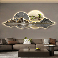Peinture Murale de Style Designer en Porcelaine de Cristal avec LED, Conception Artistique de Montagne, Décoration Murale pour Hall