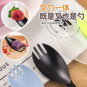 Disposable Plastic Spoons And Forks Thickened Cake Dessert Utensils Party Use Pink Color - Product Image 4