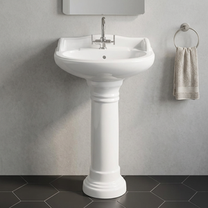 Lavabo de pedestal de cerámica blanca, juego de fregadero Vinus Lavabo para peluquería, baño, hogar, fábrica de cerámica de India - Product Image 1