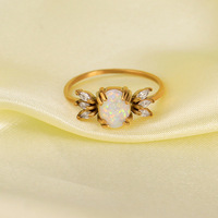 Bague DS Vintage Style INS en Acier Titane Naturel avec Incrustation de Pierre de Lune, Design Personnalisé, Bijoux en Acier Inoxydable