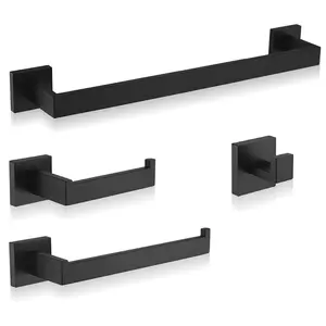 4 pieces of bathroom accessories set matte black steel bath bathroom hardware sets wall mounted square