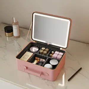 Wiederaufladbare Aufbewahrungsbox tragbares Kosmetik-Eigenmakeup-Kartuschen für Reisen Makeup mit Led-Licht-Spiegel