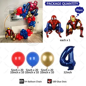 95 piezas hombre araña Hombre de Hierro de globo conjunto de 32 pulgadas azul globos número 1-9 decoración fiesta de cumpleaños suministros regalos de los niños