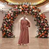 Ensemble Abaya Élégant et Modeste 3 Pièces pour Femme, Robe Islamique Longue en Crêpe à Manches Longues et Col Rond, Tenue Unie pour la Prière et l'Aïd, Collection Automne