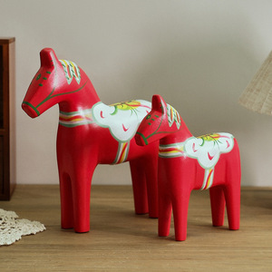 Dala Horse <b>Ornament</b> Red Wooden Pair Traditional Wedding Decoration - Product Image 1