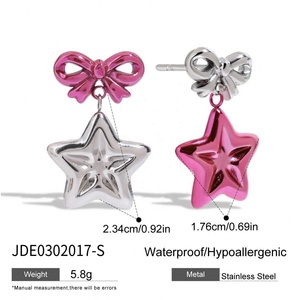 European American Stainless Steel Star Bow Pink <b>Stud</b> Earrings Trendy Gold-color Plating Youthful Sweet Cool Women's Anniversary - Product Image 6