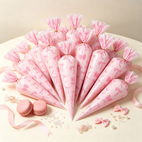 Nouveaux sacs cadeaux triangulaires roses à thème nœud, de qualité alimentaire, pour bonbons et biscuits, avec pochettes en forme de cœur, fournitures pour fêtes d'anniversaire