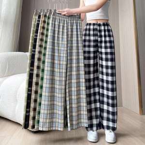 <span class=keywords><strong>Pantalon</strong></span> décontracté à carreaux pour femmes Printemps Drapé Baggy Slim <span class=keywords><strong>Pantalon</strong></span> de pyjama Taille haute <span class=keywords><strong>Pantalon</strong></span> à carreaux à jambe droite - Product Image 1