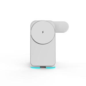 Chargeur sans fil magnétique pliable et rotatif 3-en-1 15W avec panneau miroir et lumière RGB pour téléphone portable, montre, écouteurs, bureau et voyage - Product Image 2