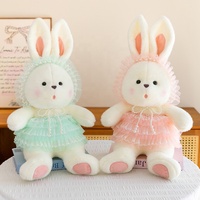 Peluche d'été Z, lapin en peluche pour enfant et adulte avec robe à volants en dentelle et collier de perles, jouet doux Kawaii pour cadeau d'été