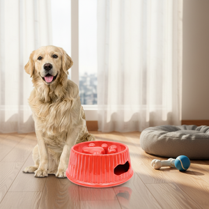 Bol en céramique surélevé pour chat et chien, fait main, écologique, rouge, pour une alimentation lente et saine, texture patte, sans plomb, pour intérieur, extérieur et voyage - Product Image 1