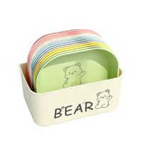 Petite assiette carrée en plastique colorée, style dessin animé, avec base, pour rangement domestique, service de table et récupération des restes, pour le marché international