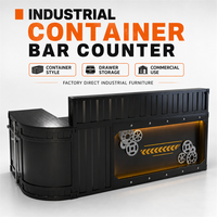 Comptoir de bar industriel direct usine avec bande lumineuse LED frontale et décorations d'engrenages pour projets commerciaux de cafés, de commerces de détail et de réceptions