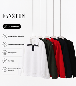 Wholesale Mens Sweatshirt Loose Knitted 380g Polyester Cotton Turn Down Collar Solid Long Sleeve Custom Logo OEM ODM - Product Image 1