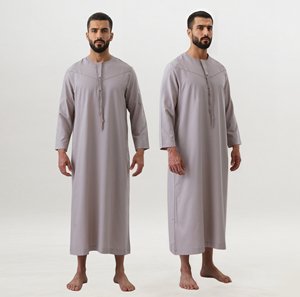 Kandura Omani da Uomo, Thobe Musulmano, Dishdasha con Nappe Furakha, Jubba Islamica per Preghiera e Uso Quotidiano, Vendita all'Ingrosso - Product Image 4