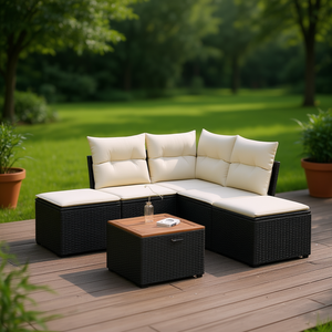 Ensemble de canapés de jardin noirs en rotin d'extérieur avec coussins en mousse haute densité, imperméables, design contemporain - Product Image 2