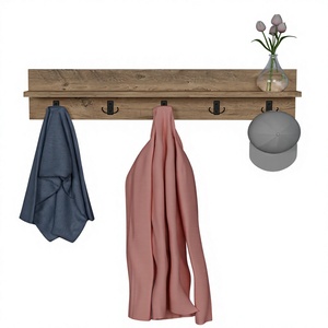 Porte-manteau mural en bois avec crochets et étagère 100x60cm, design minimaliste pour entrée, quincaillerie en fer durable - Product Image 1