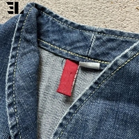 Veste Bomber en Jean Délavé Style Napoléon LARSUR, Coupe Slim, Col Montant, pour Moto, Veste Hussar en Jean Court