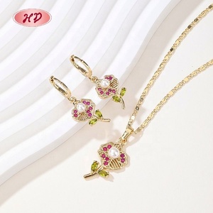 Conjuntos de Joyería de Moda, Circonita Cúbica AAA, Chapado en Oro de 18K, Collar y Aretes de Latón con Forma de Corazón, Conjuntos Modernos para Mujer, para Bodas, Fiestas y Uso Diario - Product Image 1