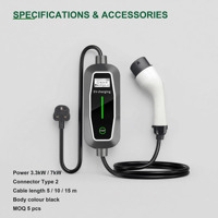 Pengisi Daya EV Portabel Tipe 2 Baru 3.3kW 7kW 13A 32A AC Charging Gun Kabel 5 10 15m Rumah OEM ODM