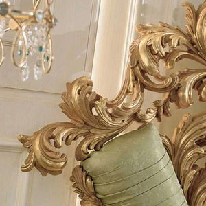Luxo Sábio Verde Estofados Cama King Size Barroco Folha De Ouro Esculpida Moldura De Madeira para Villa Mansion Master Quarto - Product Image 3