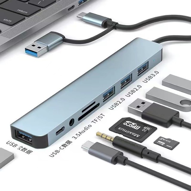 8-in-1 USB Hub 3.0 Multi-port Dock Type C Splitter 5W PD Adapter Usb c Hub with Card Reader 8 in 1 Usb-c Hub Adapter