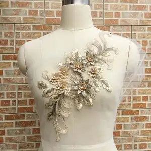 Vestido floral 3D bordado com apliques de renda diamante floral para dança para festa de casamento