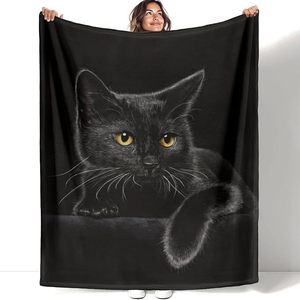 Night Black Cat Flannel <b>Blanket</b> <b>Throw</b> <b>Blanket</b> Nap <b>Blanket</b> Super Soft Machine Washable for Bed Sofa Couch Custom Print Wholesale - Product Image 1