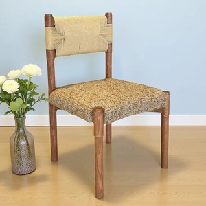 Chaise de salle à manger rétro en bois massif avec dossier en corde et assise rembourrée pour adultes - Product Image 4