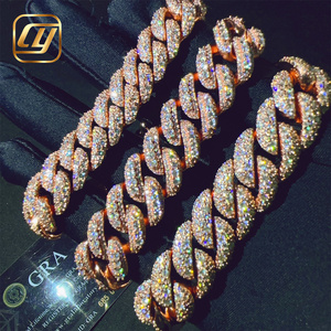Pulsera de Moissanita que Pasa el Test de Diamantes, 12-15MM, Joyería Hip Hop, Plata de Ley 925, Certificado GRA, Pulsera de Eslabones Cubanos - Product Image 1